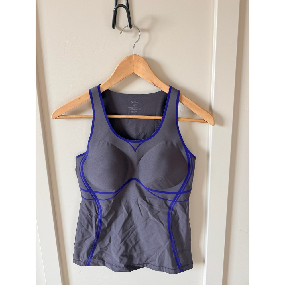 Fanka Body Sculpt Active Tank Top Gray Purple Compression Molded Cup Medium